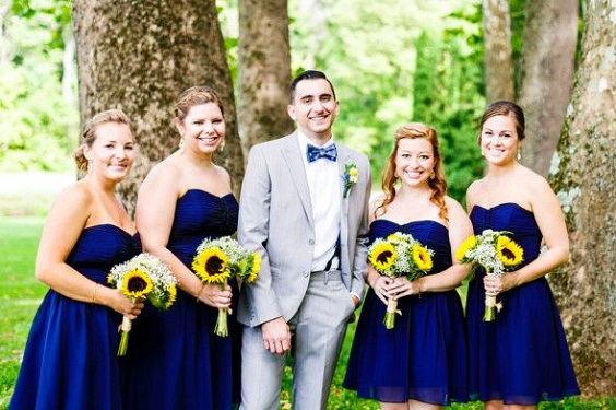 blue bridesmaid dresses yellow bouquets for blue yellow rustic country wedding